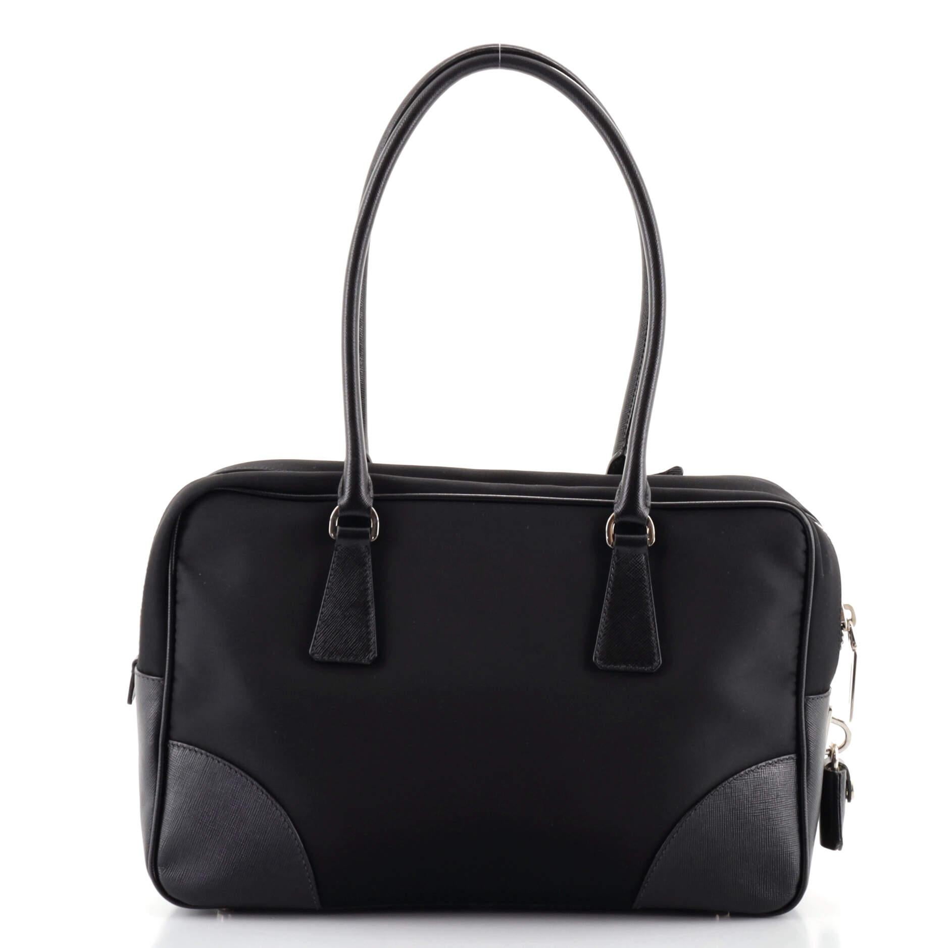 Prada Bauletto Tasche Tessuto mit Saffiano-Leder Medium (Schwarz)