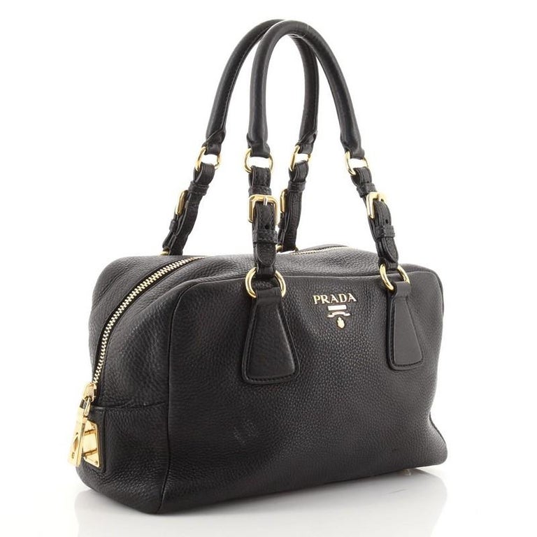 Prada Vitello Daino Bauletto Bag - Black Handle Bags, Handbags