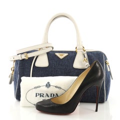 Prada Bauletto Handbag Denim with Saffiano Leather Medium