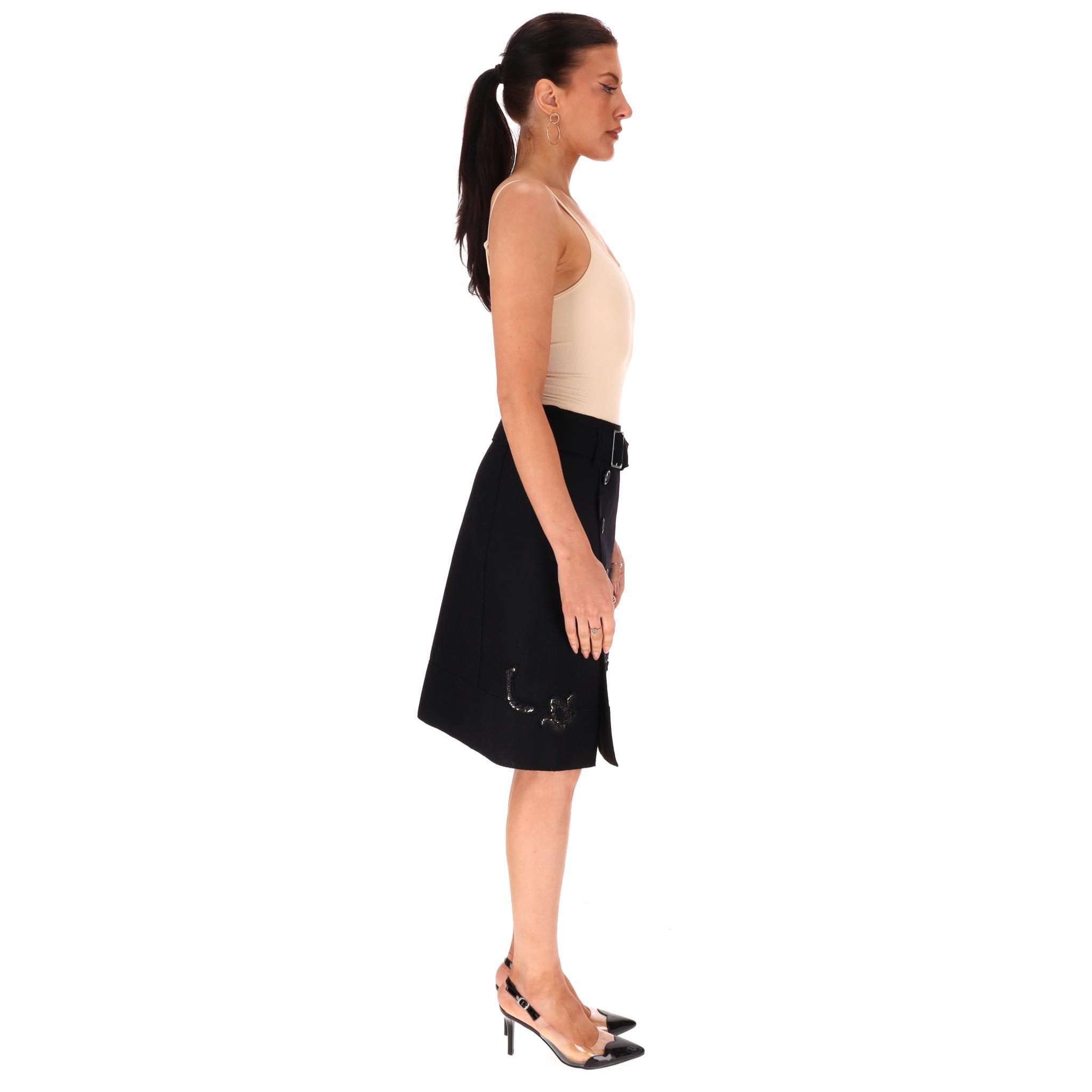 Noir Prada - Jupe en laine vintage ornée de perles et de paillettes en vente