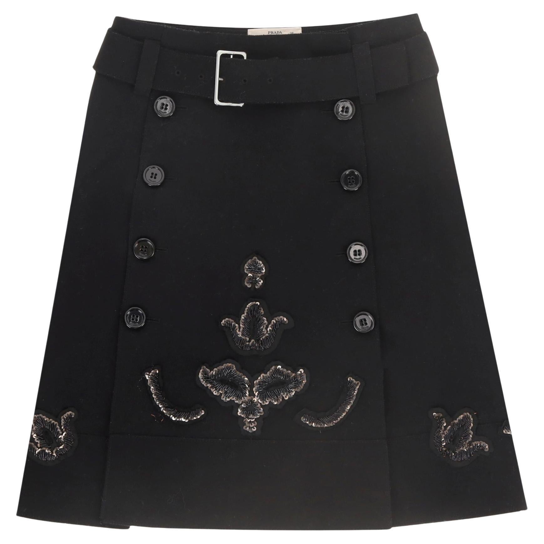 Prada Bead & Sequin Embellished Vintage Wool Skirt