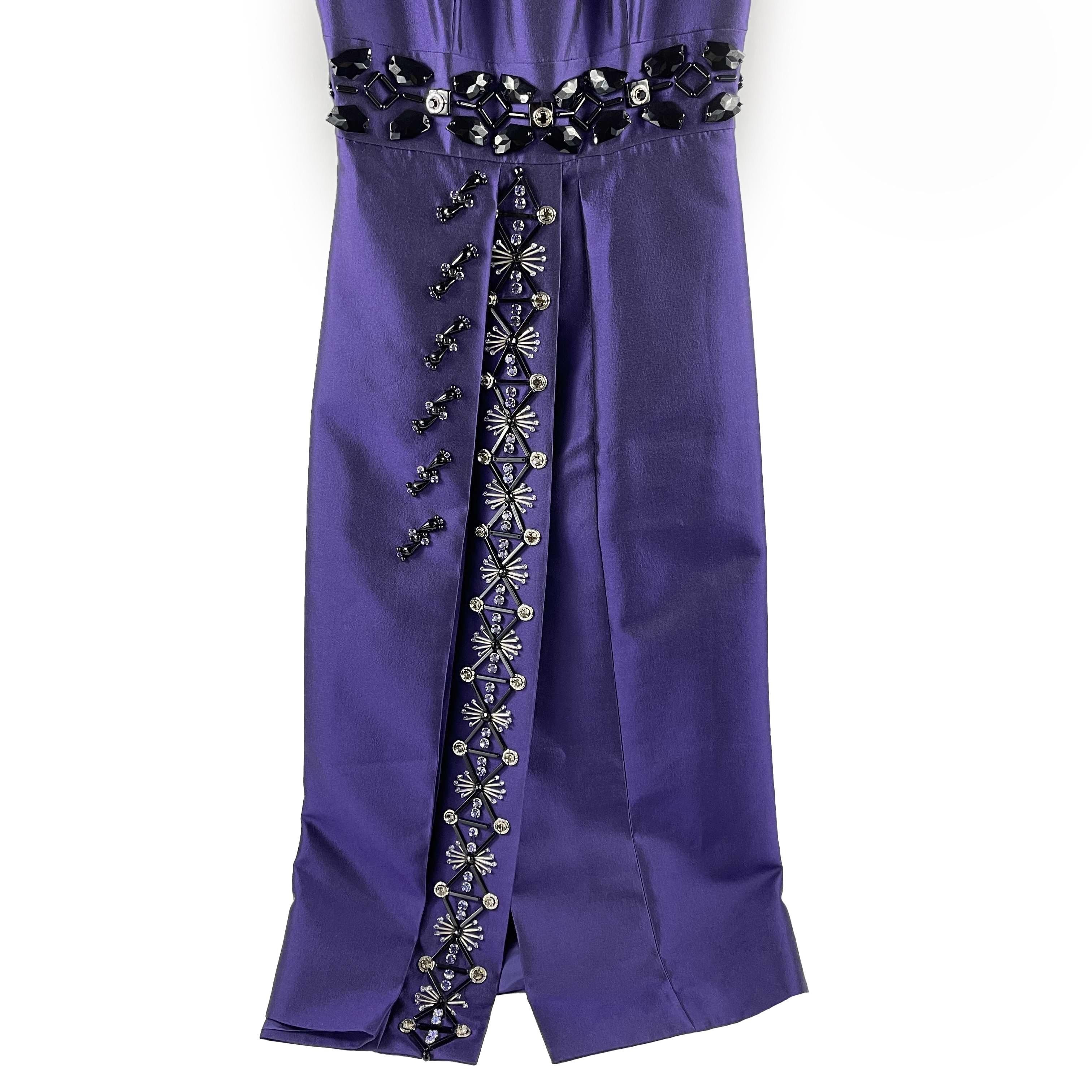 PRADA Beaded Detail A-Line Purple Satin-like Sleeveless Midi Dress 6