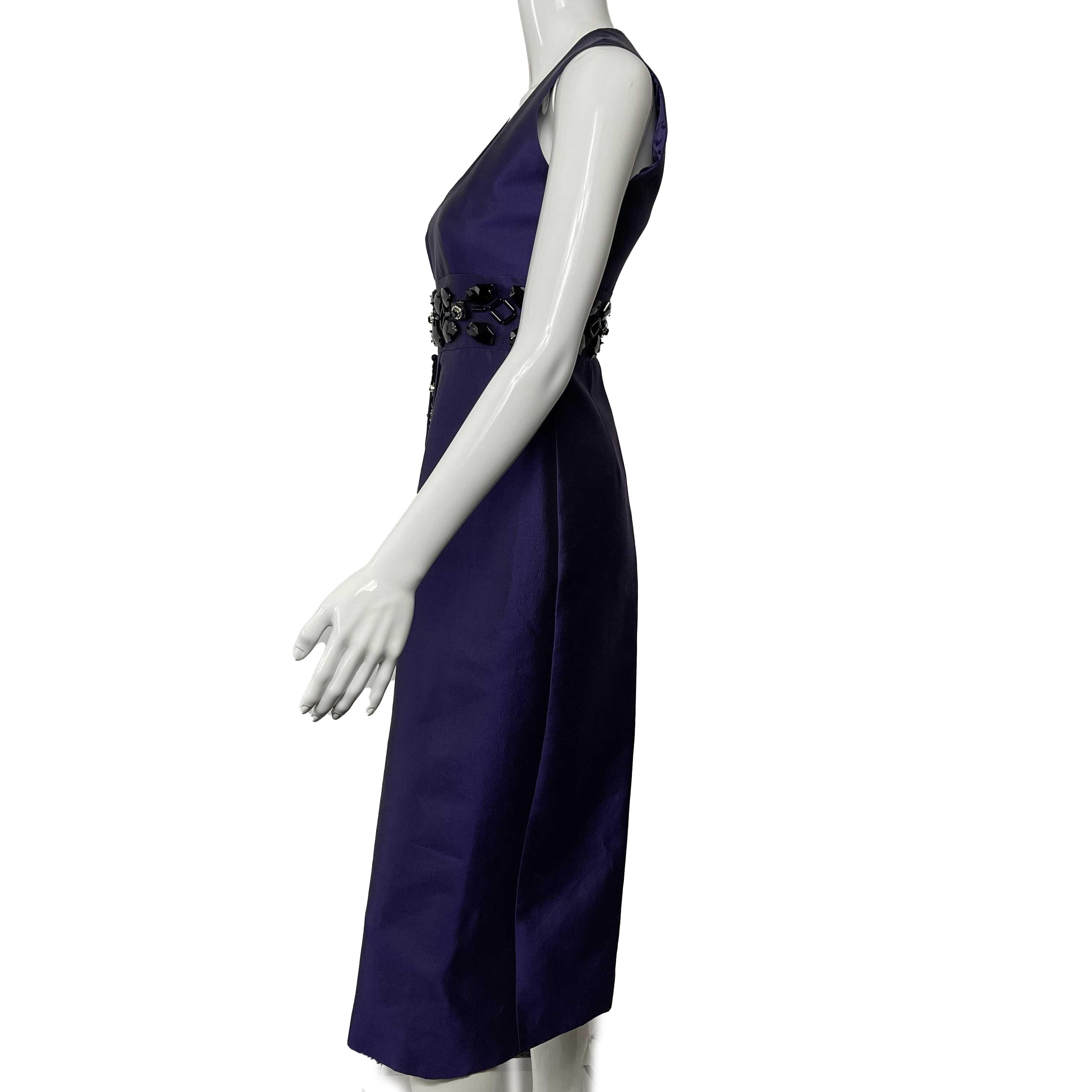 PRADA Beaded Detail A-Line Purple Satin-like Sleeveless Midi Dress 5