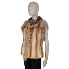 PRADA chaleco de piel de visón con ribete de zorro beige 2006 Chaqueta 44 L