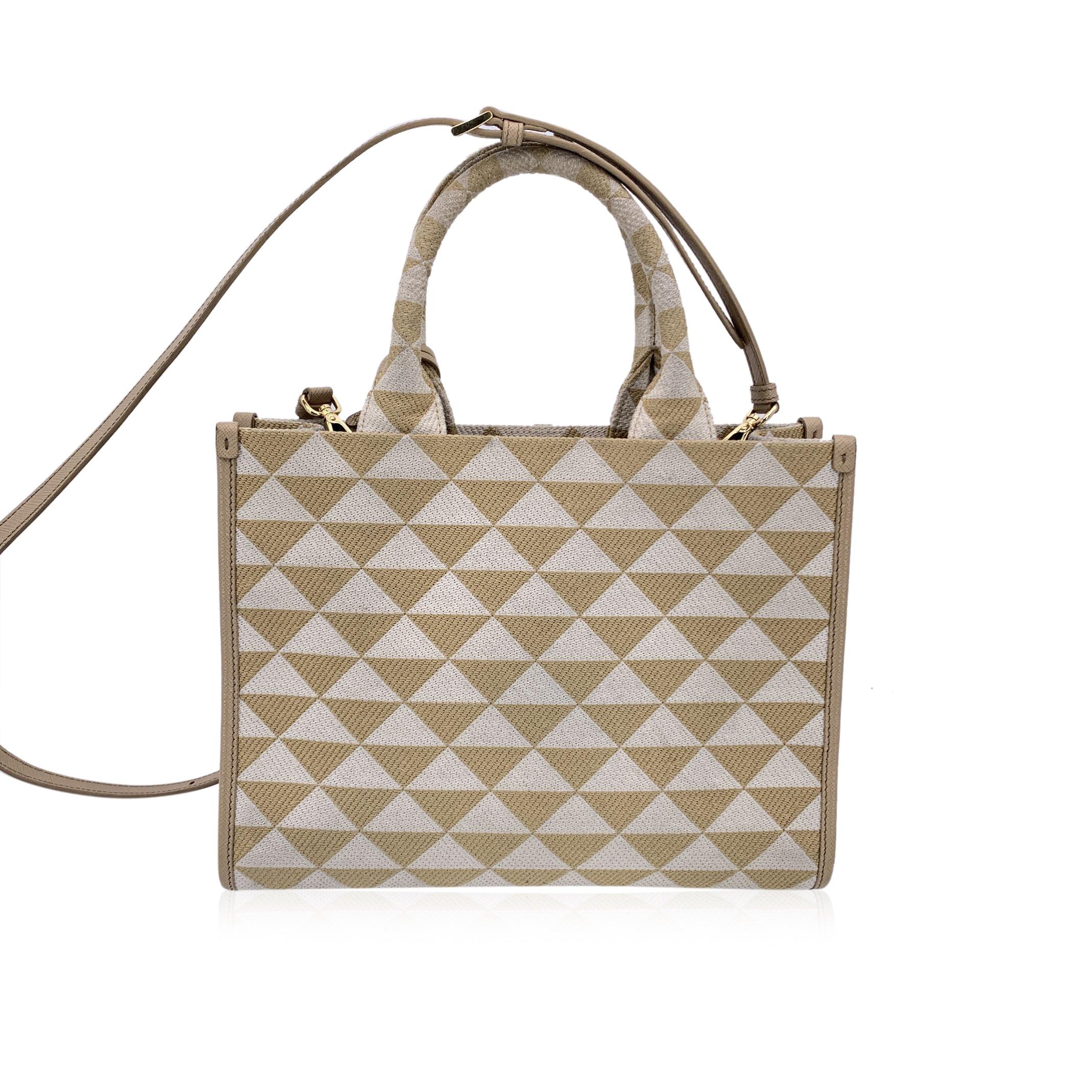 Prada Beige and Beige Canvas Symbole Small Tote Bag Handbag In Excellent Condition In Rome, Rome