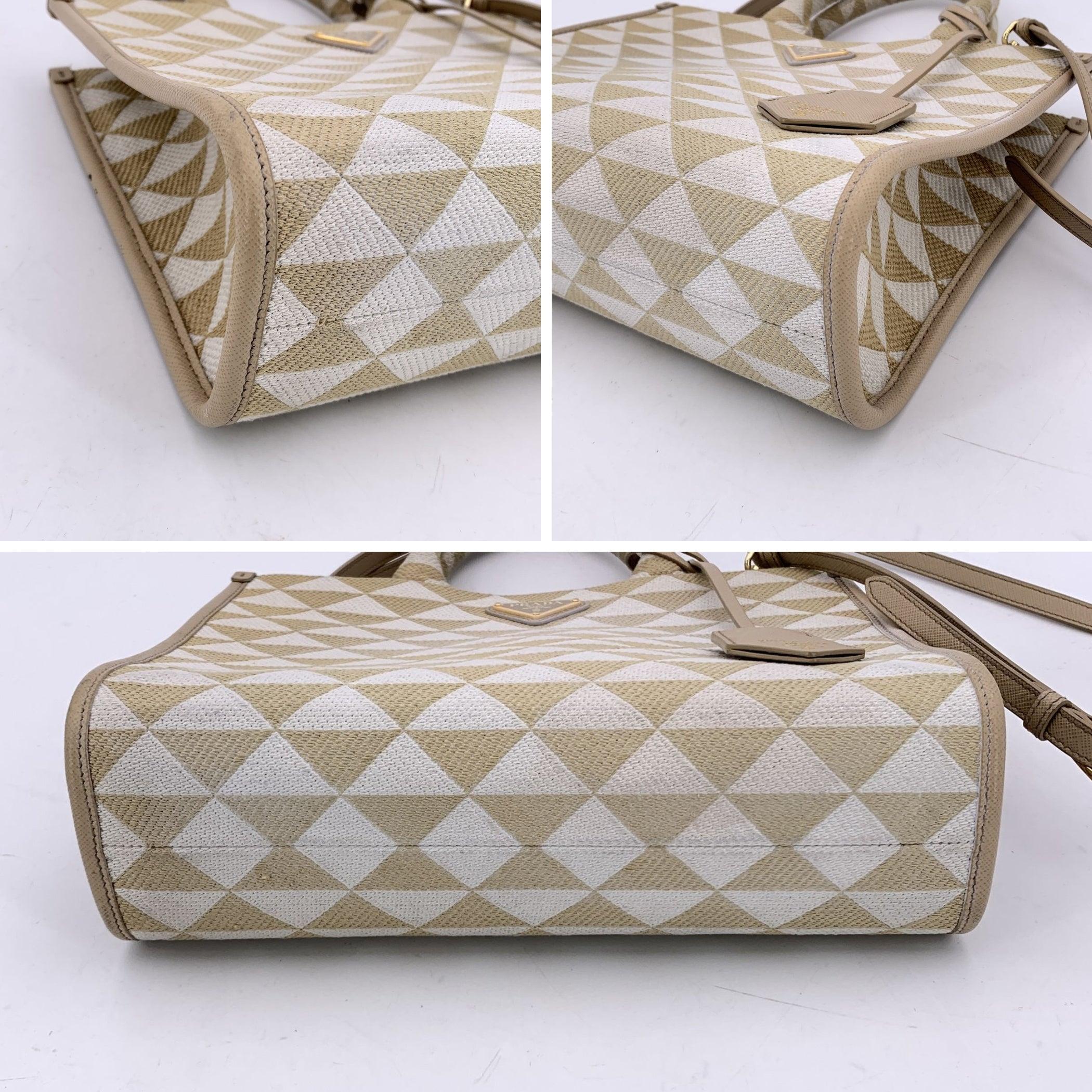 Prada Beige and Beige Canvas Symbole Small Tote Bag Handbag 1