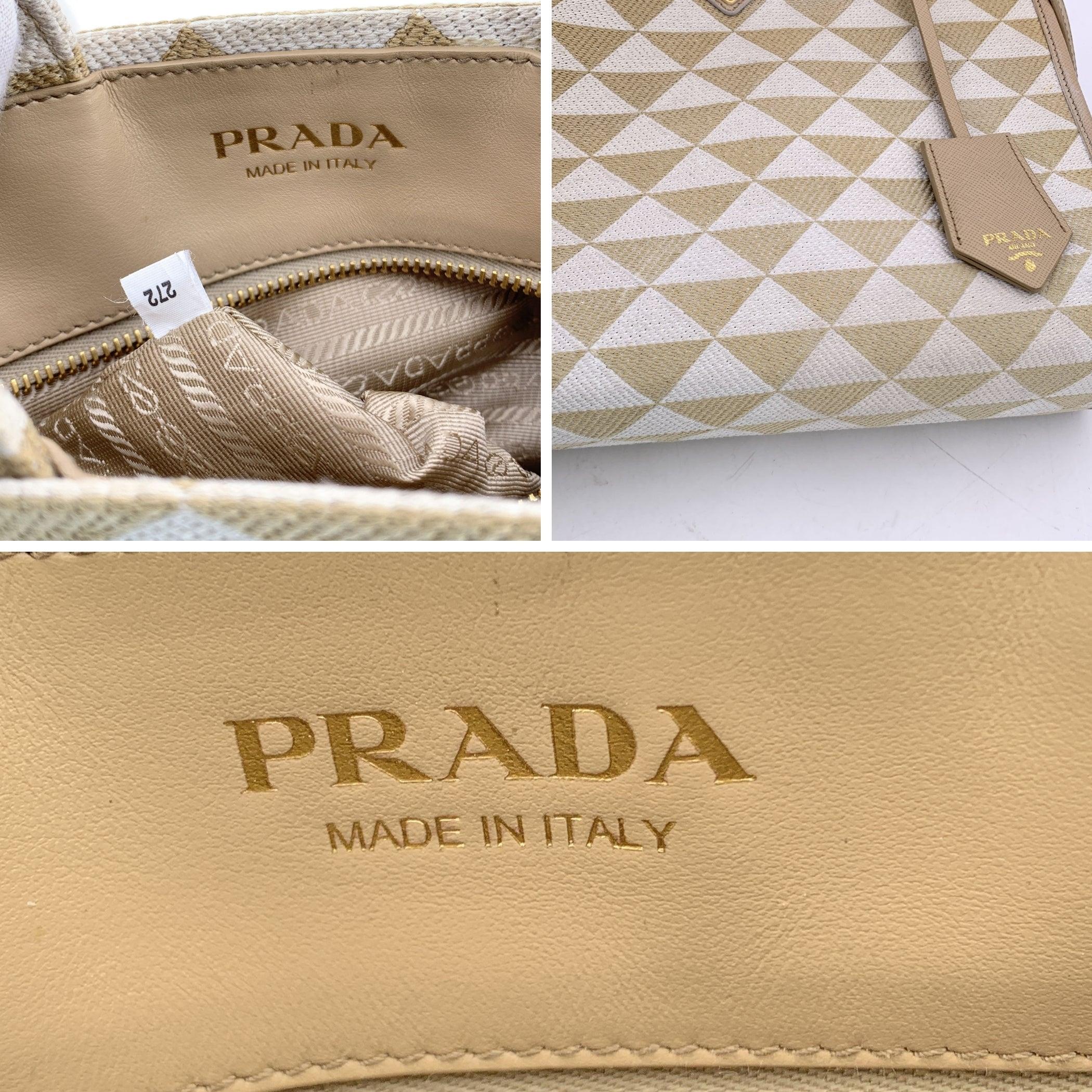 Prada Beige and Beige Canvas Symbole Small Tote Bag Handbag 3