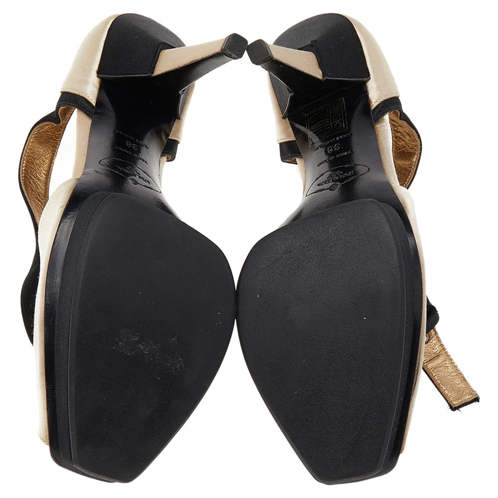 Prada Beige/Black Satin Slingback Sandals Size 38 2