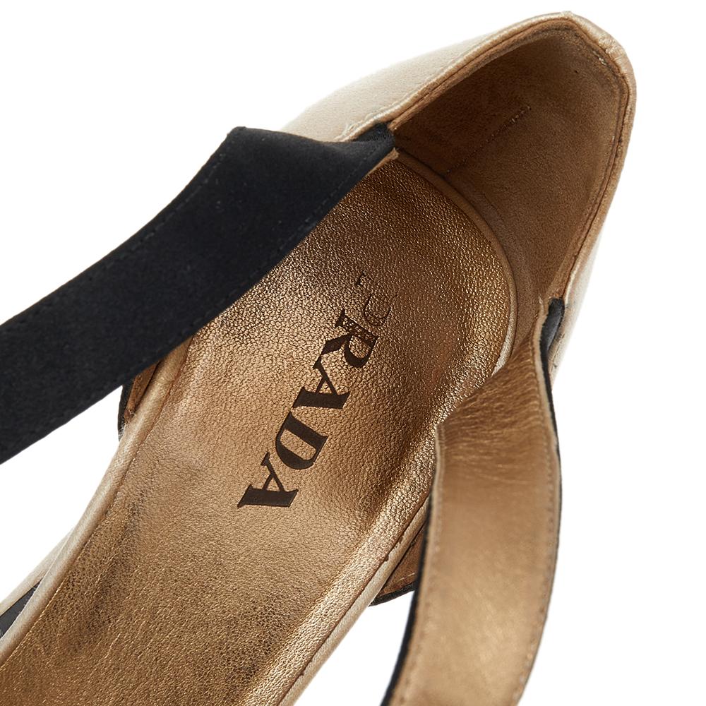 Prada Beige/Black Satin Slingback Sandals Size 38 3