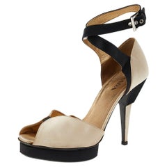 Prada Beige/Black Satin Slingback Sandals Size 38