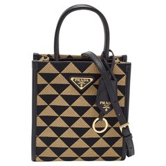 Prada Beige/Black Triangle Canvas and Leather Symbole Tote