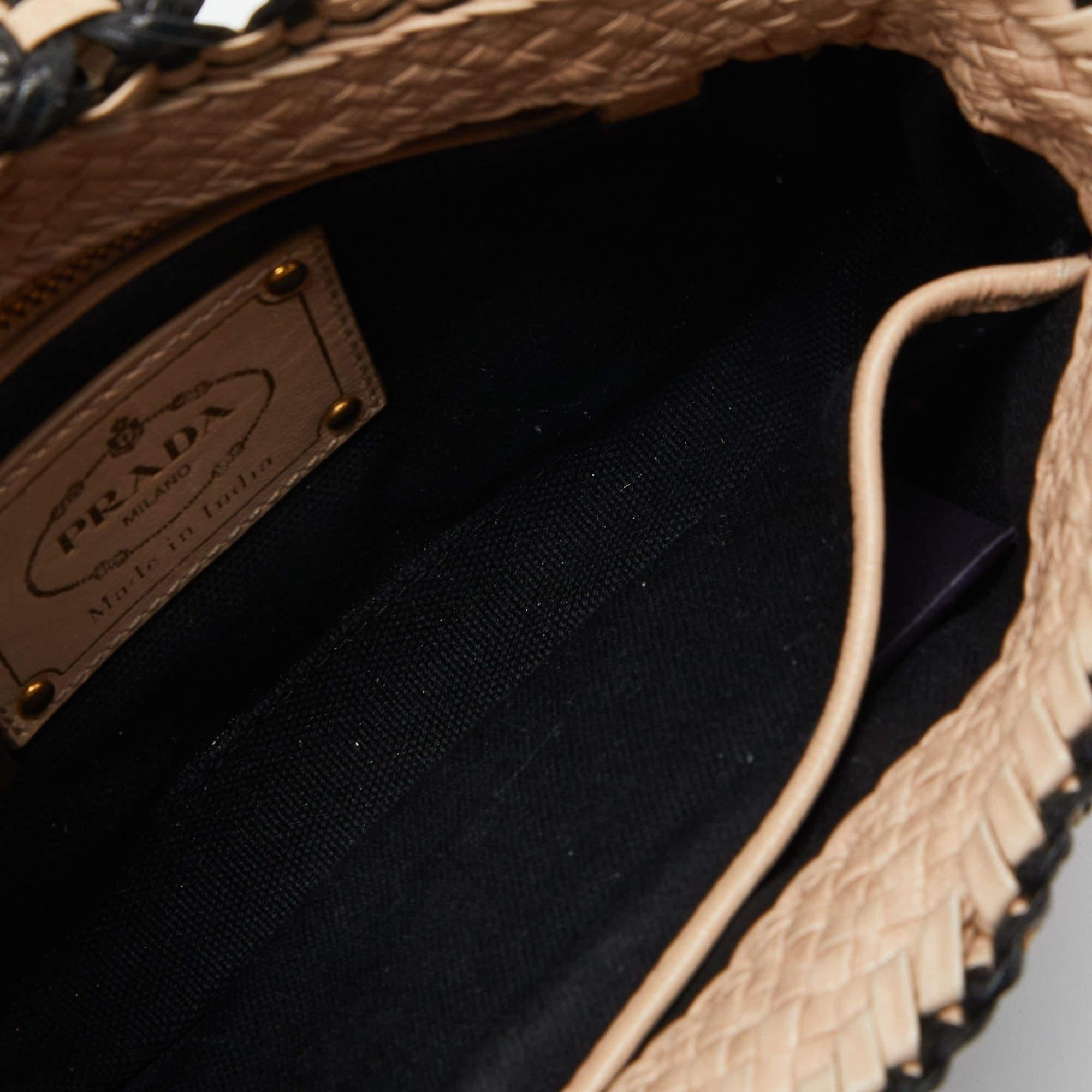 Prada Beige/Black Woven Madras Leather Crossbody Bag 1