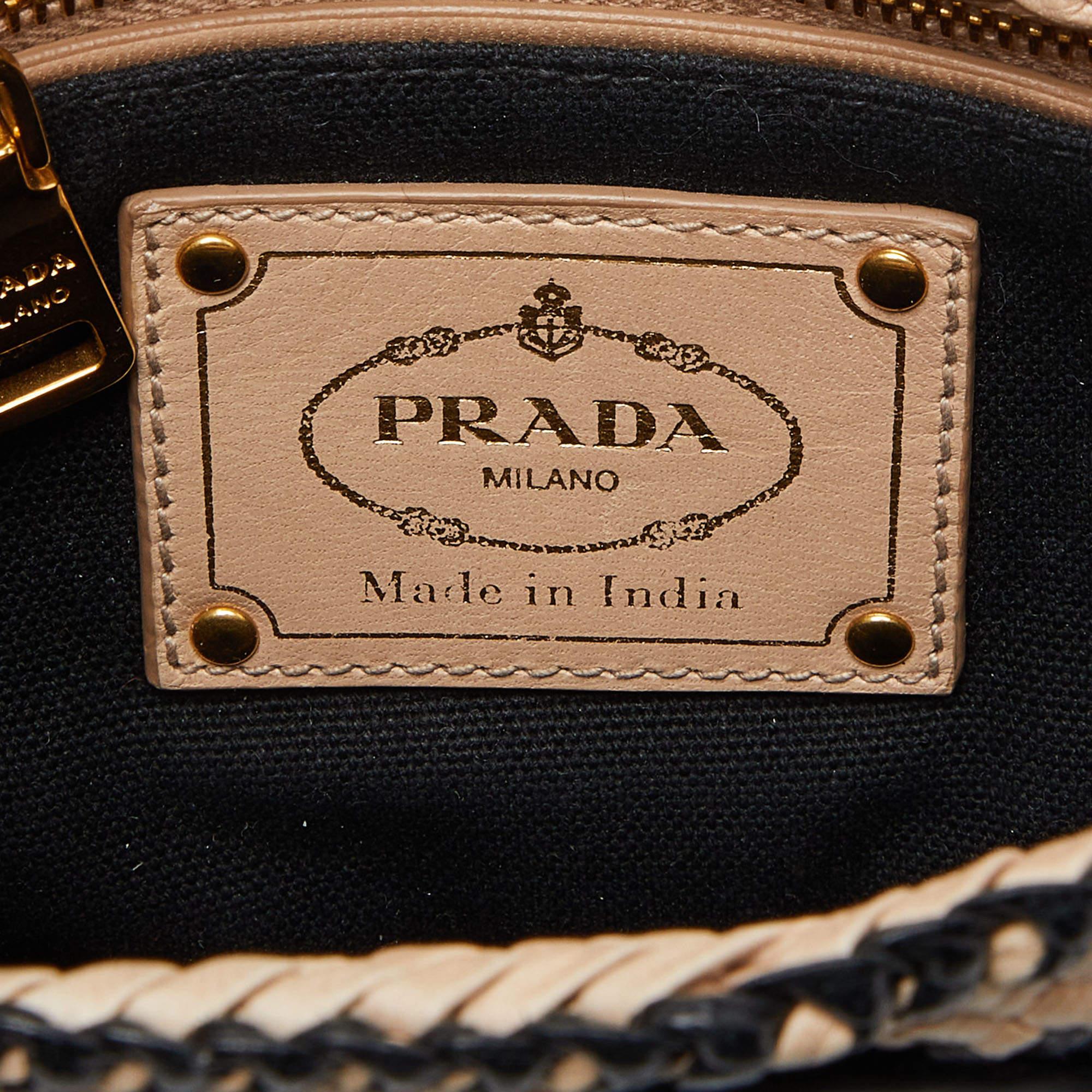 Prada Beige/Black Woven Madras Leather Crossbody Bag 2