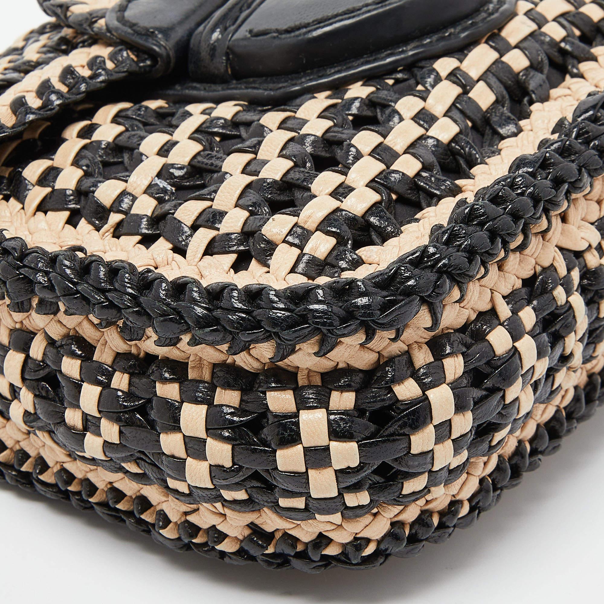 Prada Beige/Black Woven Madras Leather Crossbody Bag 4
