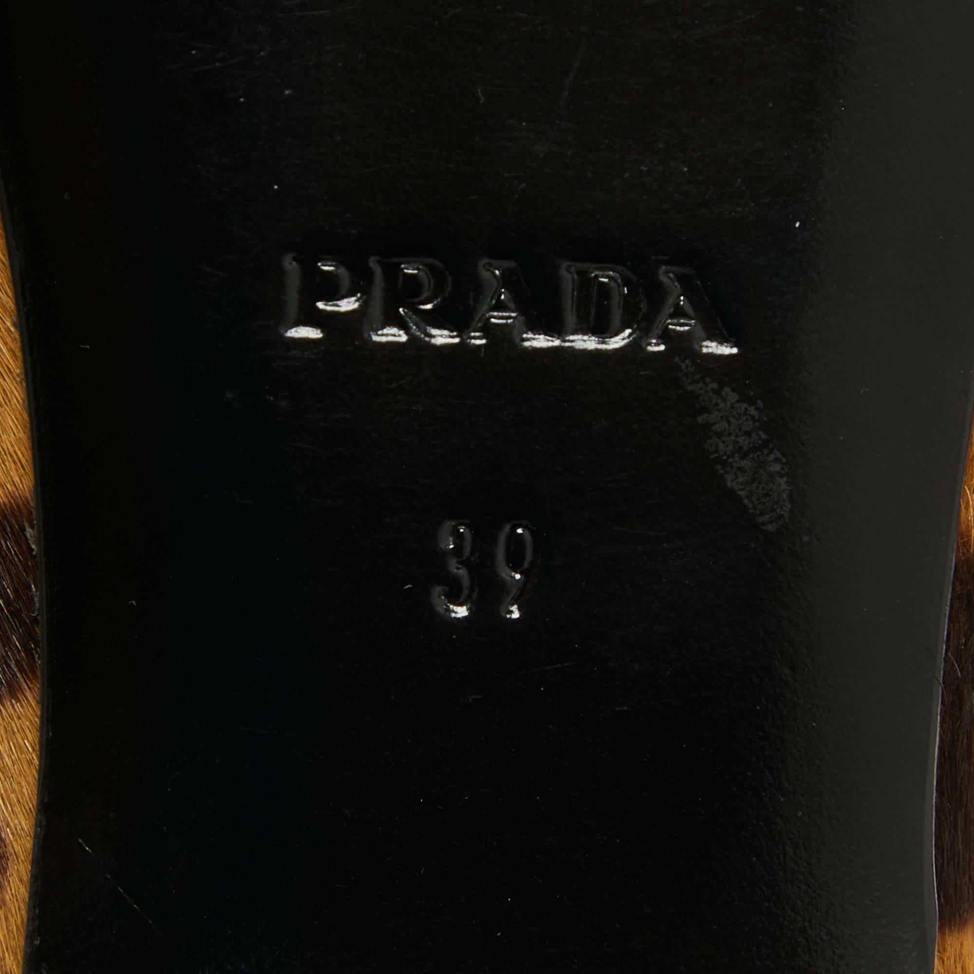 Prada Beige/Brown Animal Print Calf Hair Smoking Slippers Size 39 For Sale 3