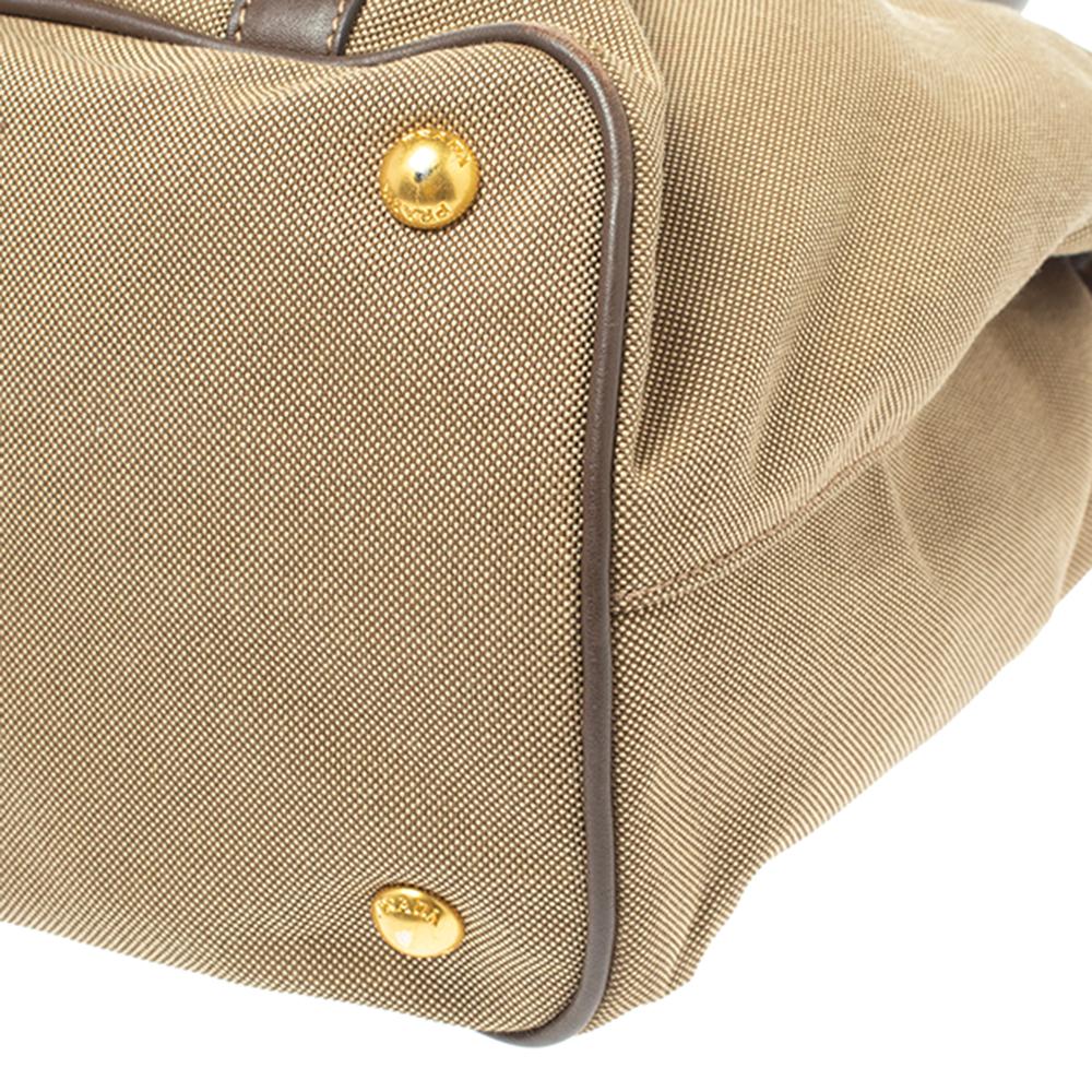 Prada Beige/Brown Canapa Canvas and Leather Tote 6
