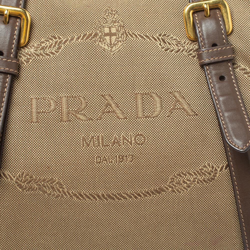Prada Beige/Brown Canapa Canvas and Leather Tote 1