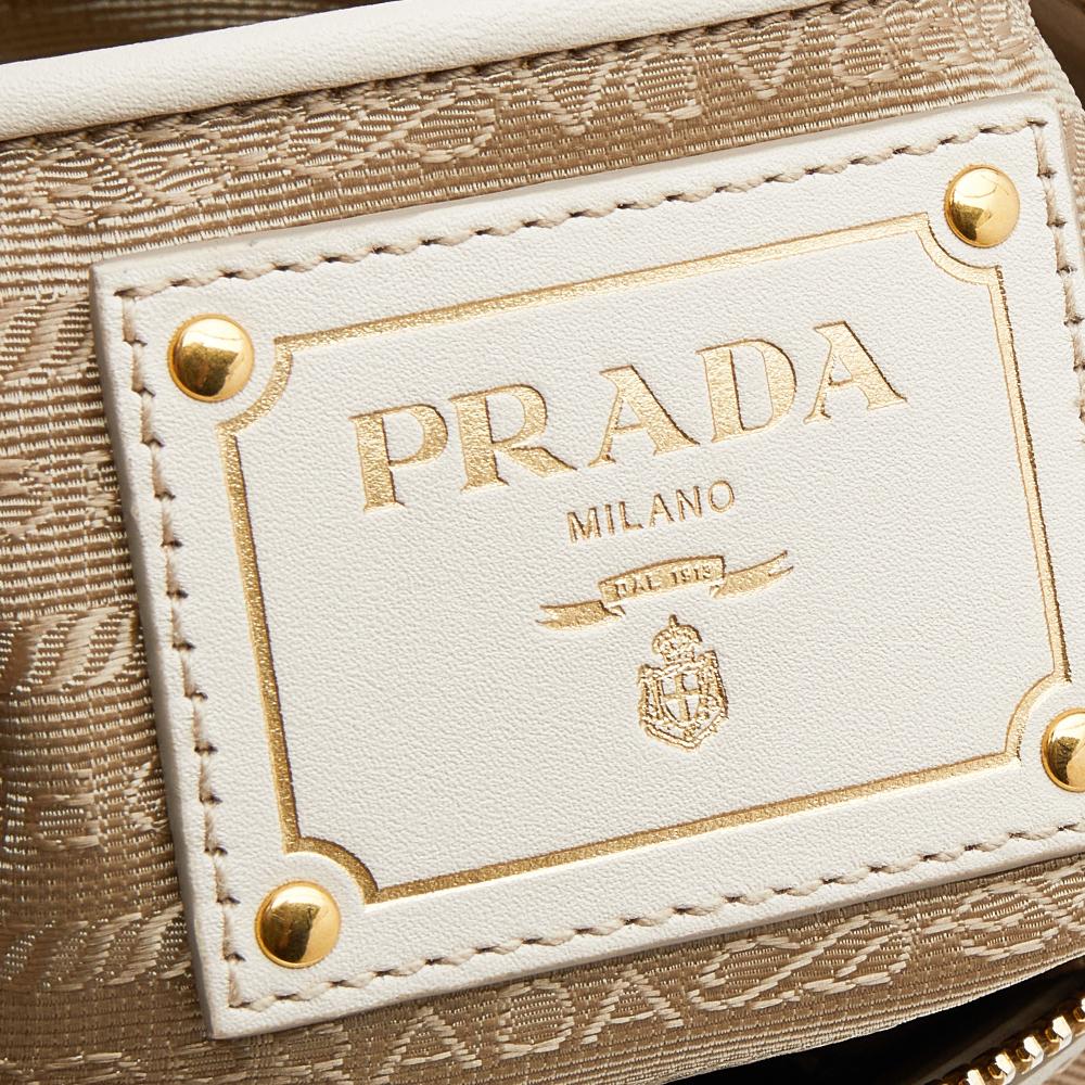 Women's Prada Beige/Brown Canvas And Leather Canapa Logo Crossbody Bag