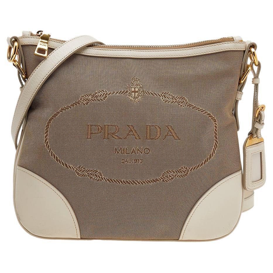 Prada Beige/Brown Canvas And Leather Canapa Logo Crossbody Bag