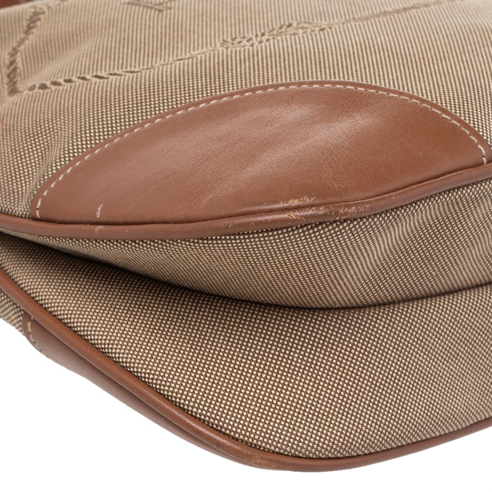 Prada Beige/Brown Canvas And Leather Canapa Logo Shoulder Bag In Fair Condition In Dubai, Al Qouz 2