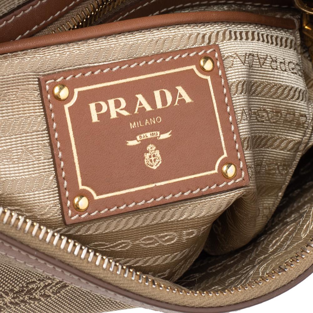 Prada Beige/Brown Canvas And Leather Canapa Logo Shoulder Bag 1