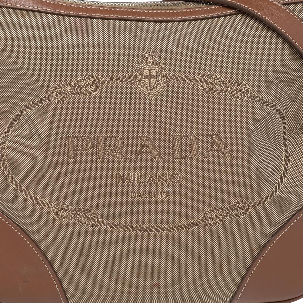 Prada Beige/Brown Canvas And Leather Canapa Logo Shoulder Bag 2
