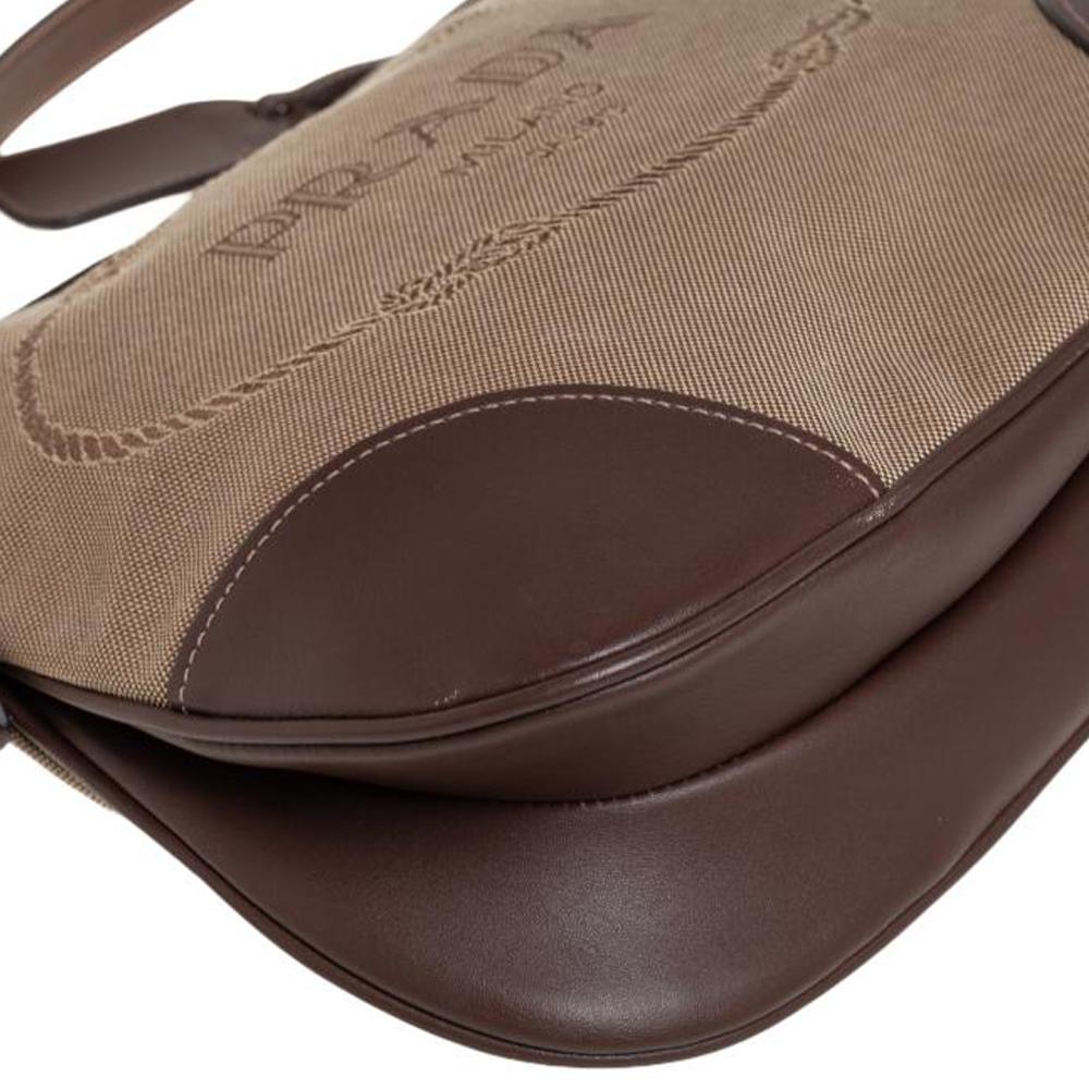 Prada Beige/Brown Canvas And Leather CrossBody Bag 2