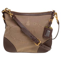 Prada Beige/Brown Canvas And Leather CrossBody Bag