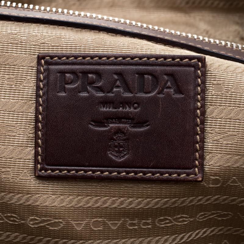 Prada Beige/Brown Canvas and Leather Push Lock Satchel 3