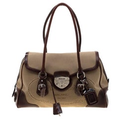 Prada Beige/Brown Canvas and Leather Push Lock Satchel