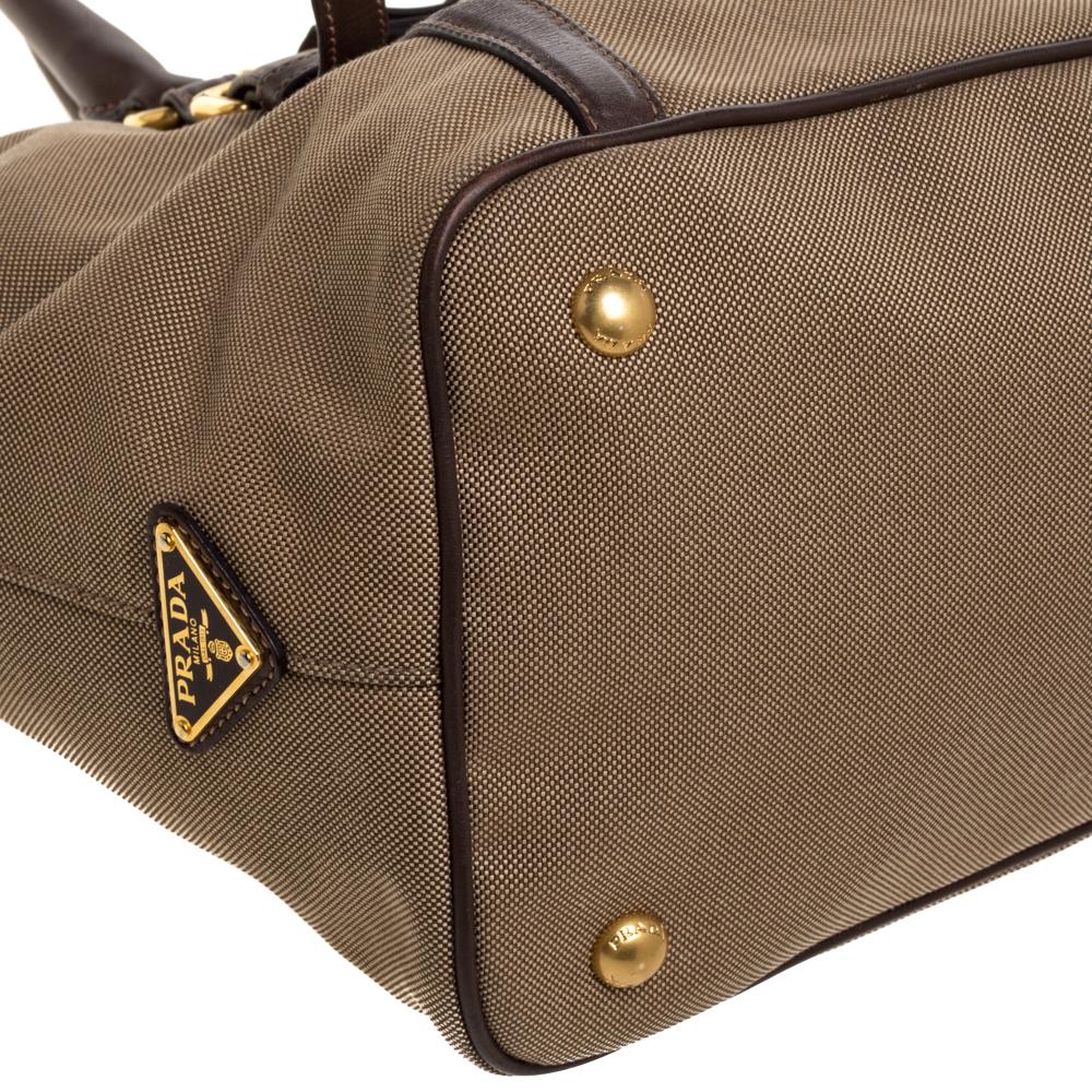 Prada Beige/Brown Jacquard Logo Canvas and Leather Bow Shoulder Bag 3