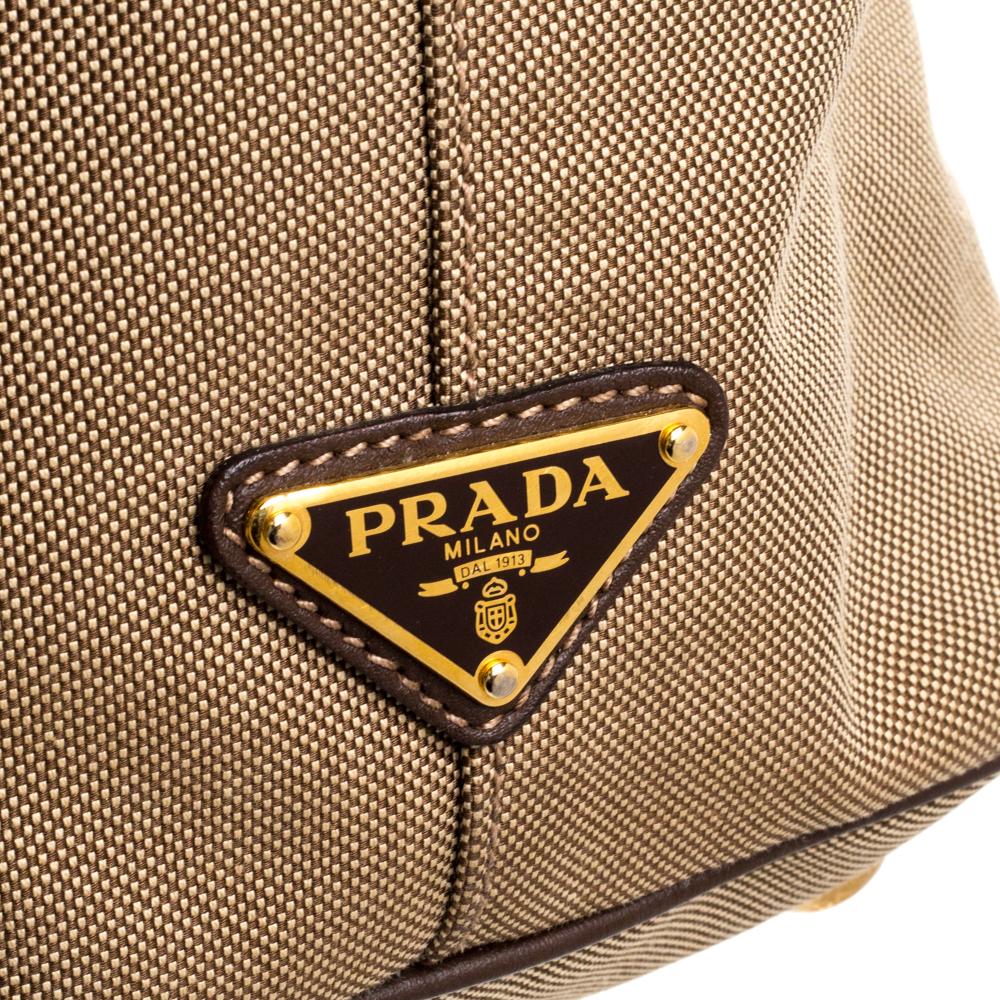 Prada Beige/Brown Jacquard Logo Canvas and Leather Bow Shoulder Bag 3