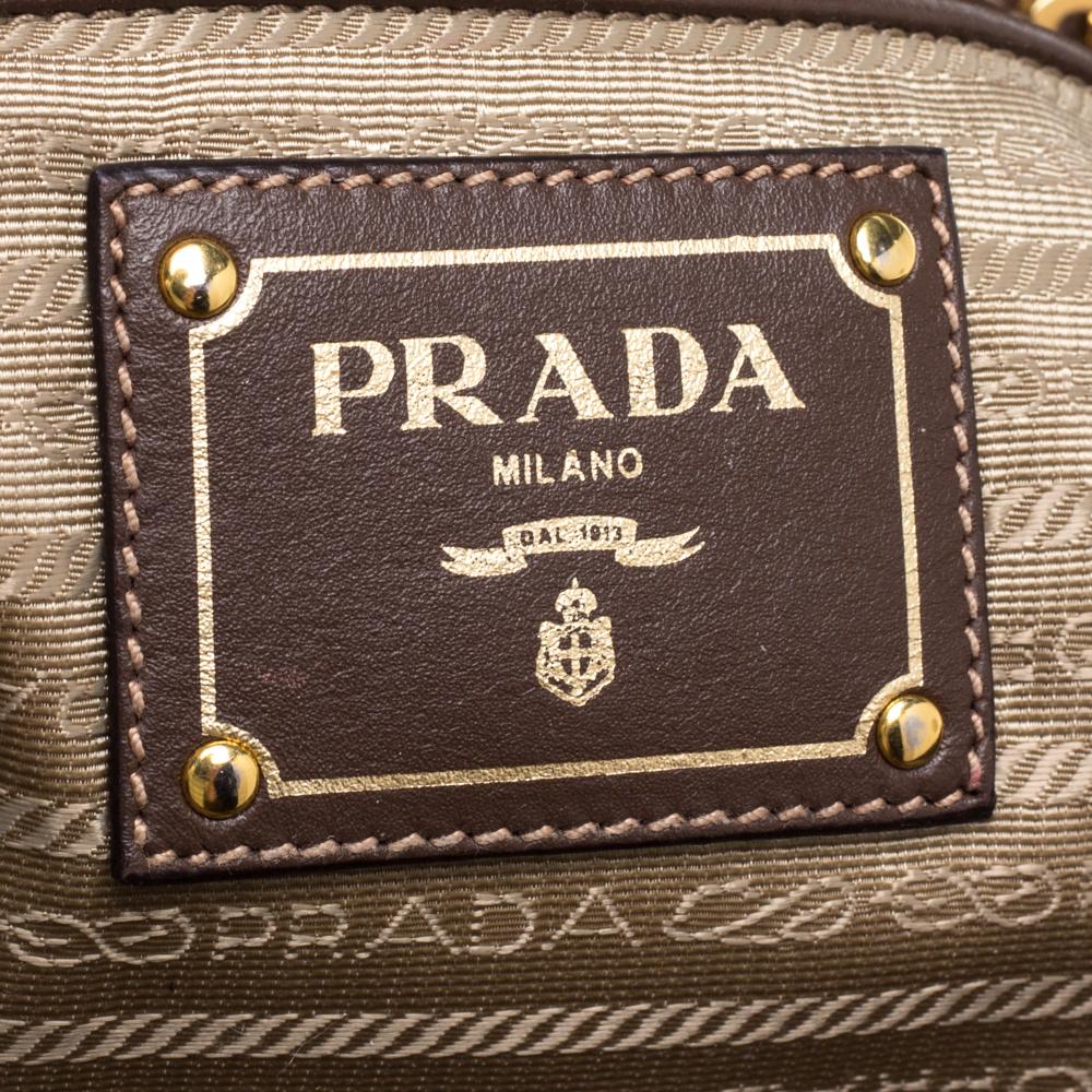 Prada Beige/Brown Jacquard Logo Canvas and Leather Bow Shoulder Bag 4