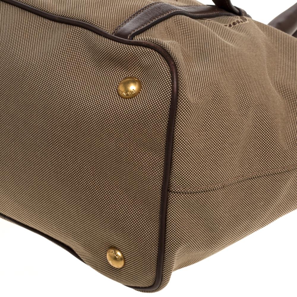 Prada Beige/Brown Jacquard Logo Canvas and Leather Bow Shoulder Bag 4