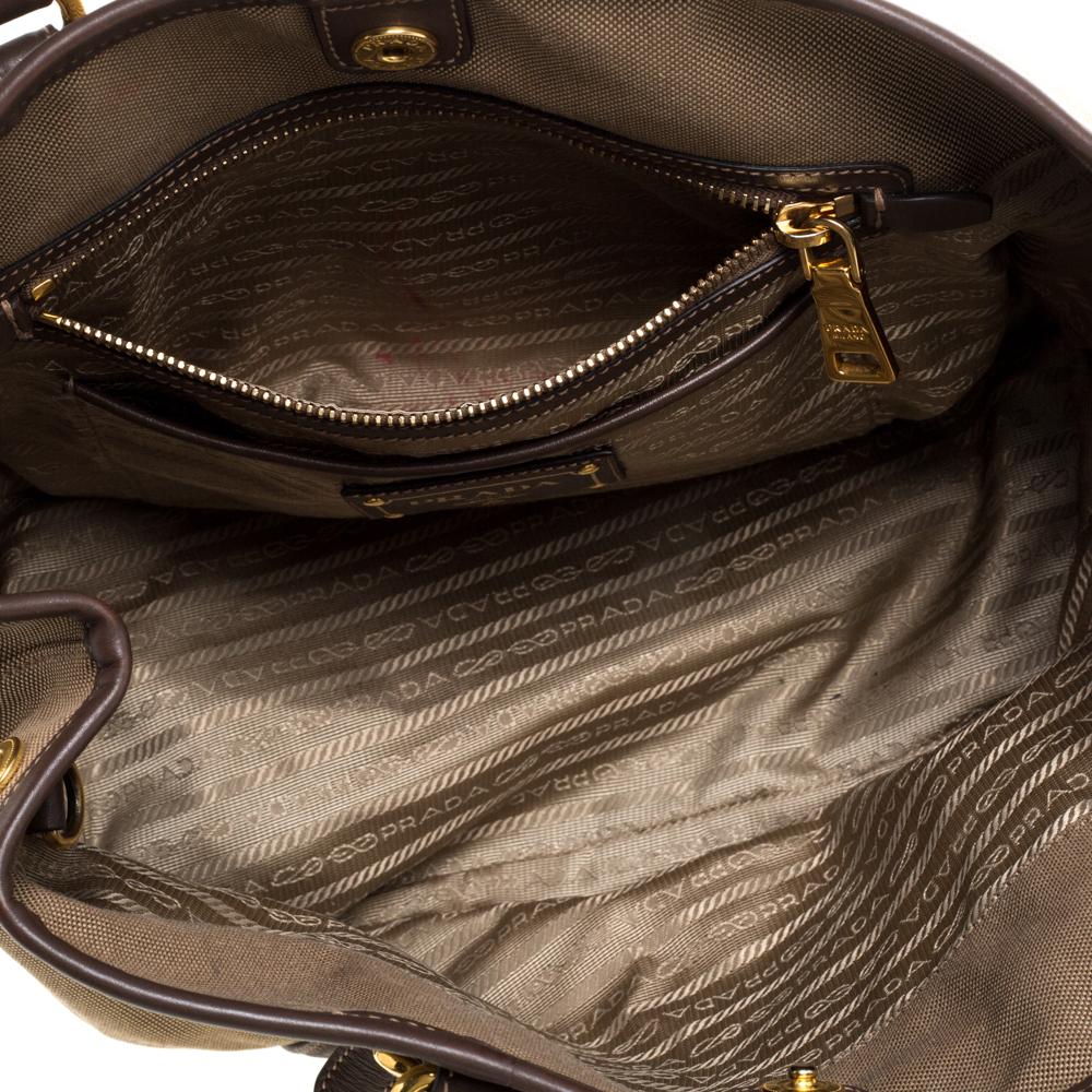 Prada Beige/Brown Jacquard Logo Canvas and Leather Bow Shoulder Bag In Good Condition In Dubai, Al Qouz 2