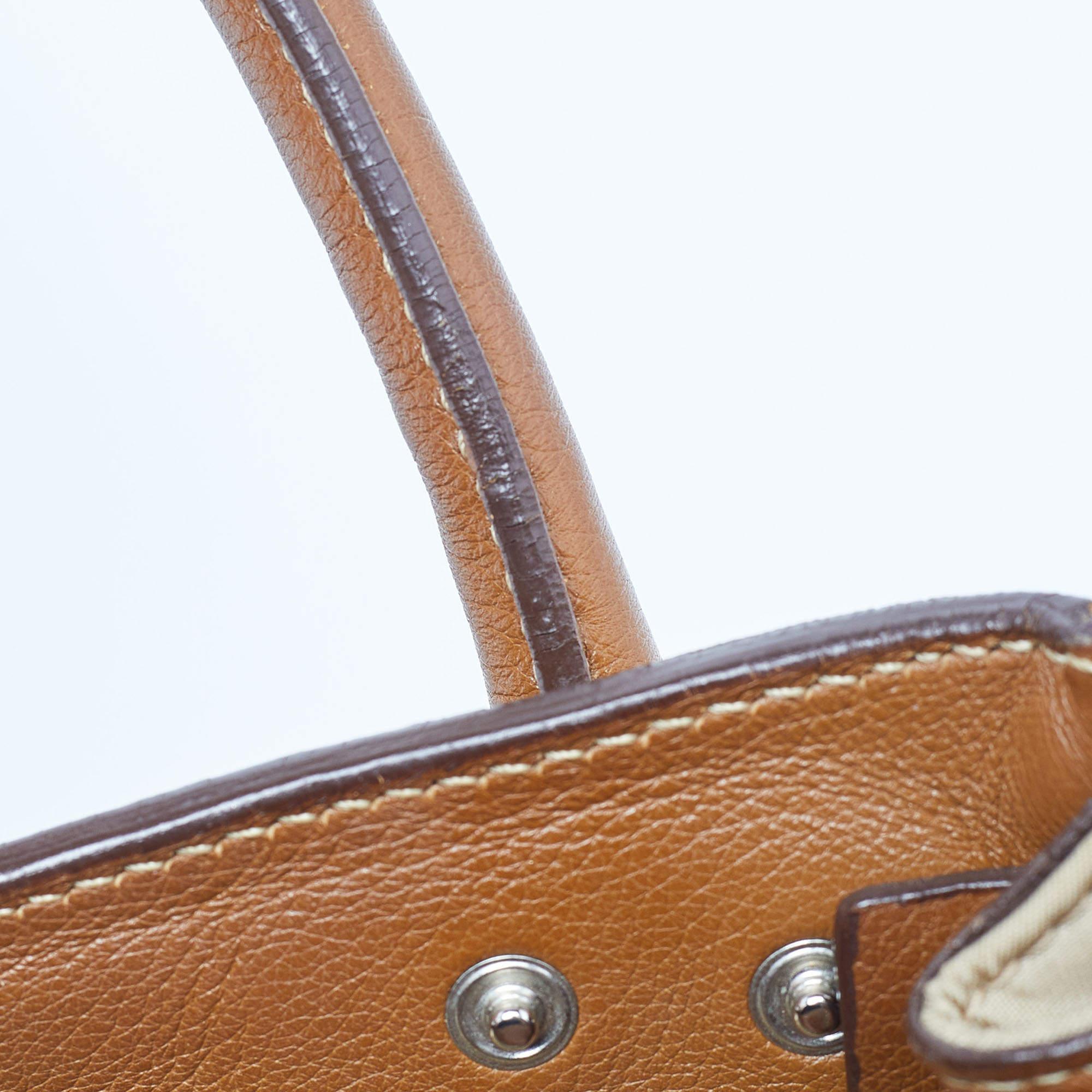 Prada Beige/Brown Leather and Nylon Logo Satchel 6