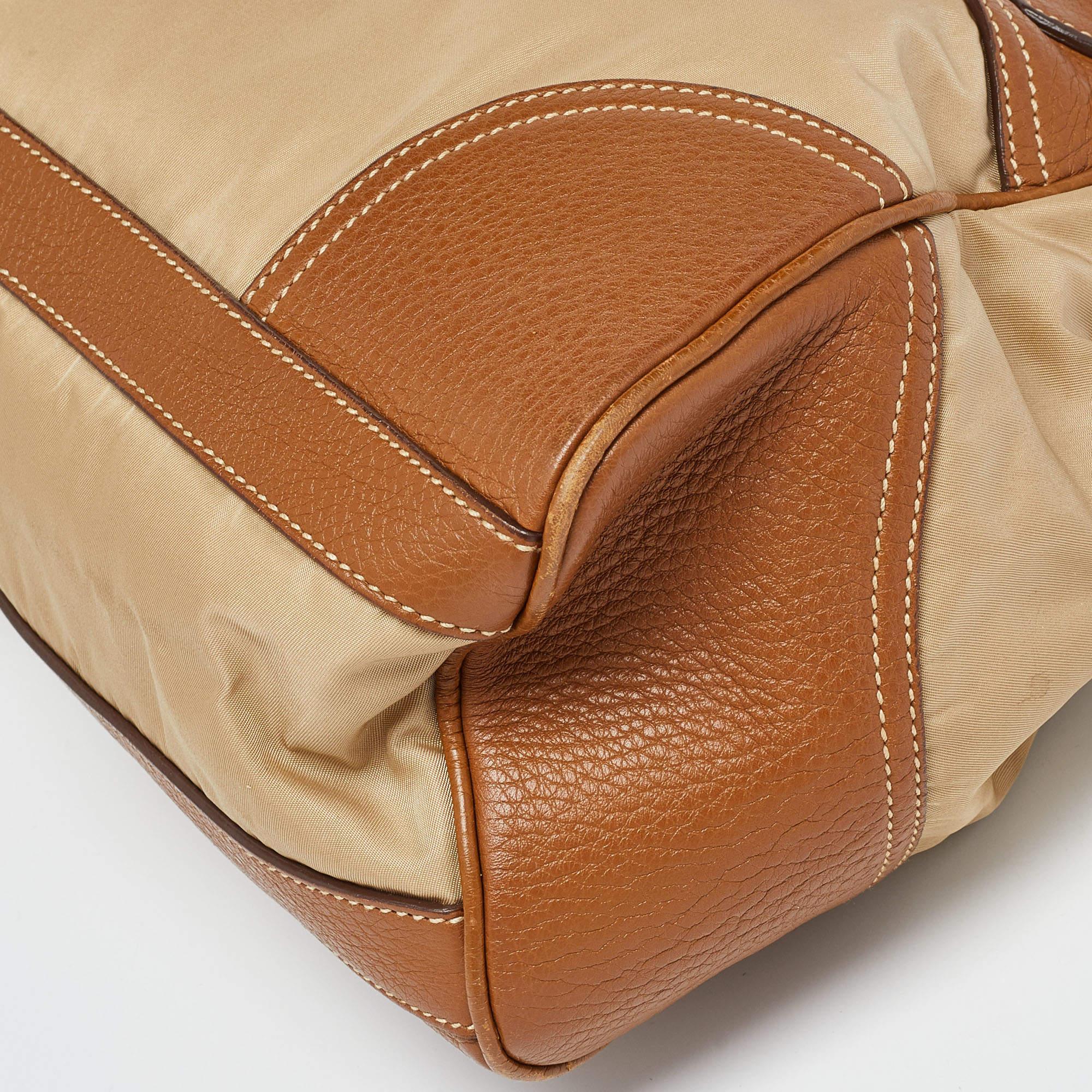 Prada Beige/Brown Leather and Nylon Logo Satchel 1