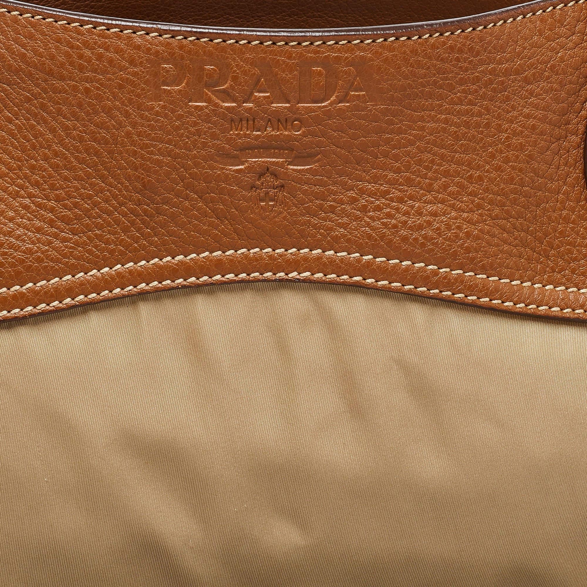 Prada Beige/Brown Leather and Nylon Logo Satchel 3