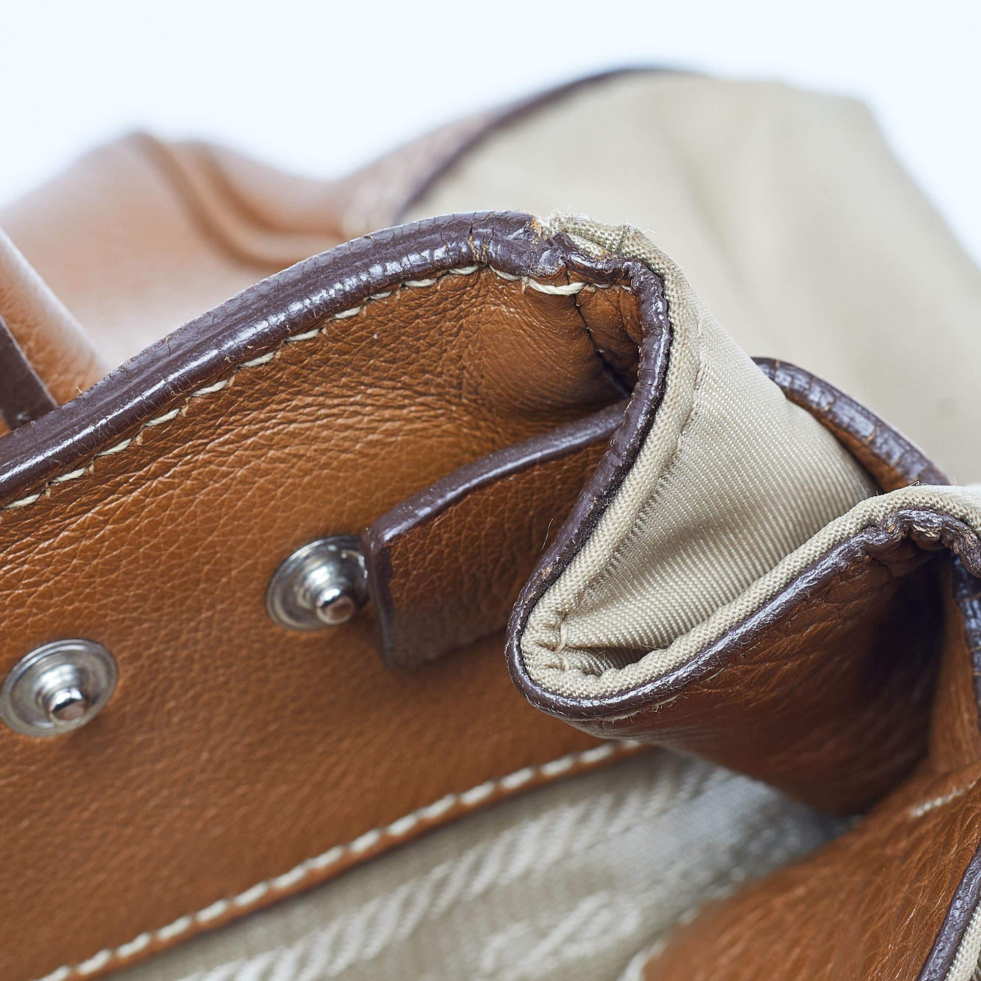 Prada Beige/Brown Leather and Nylon Logo Satchel 4