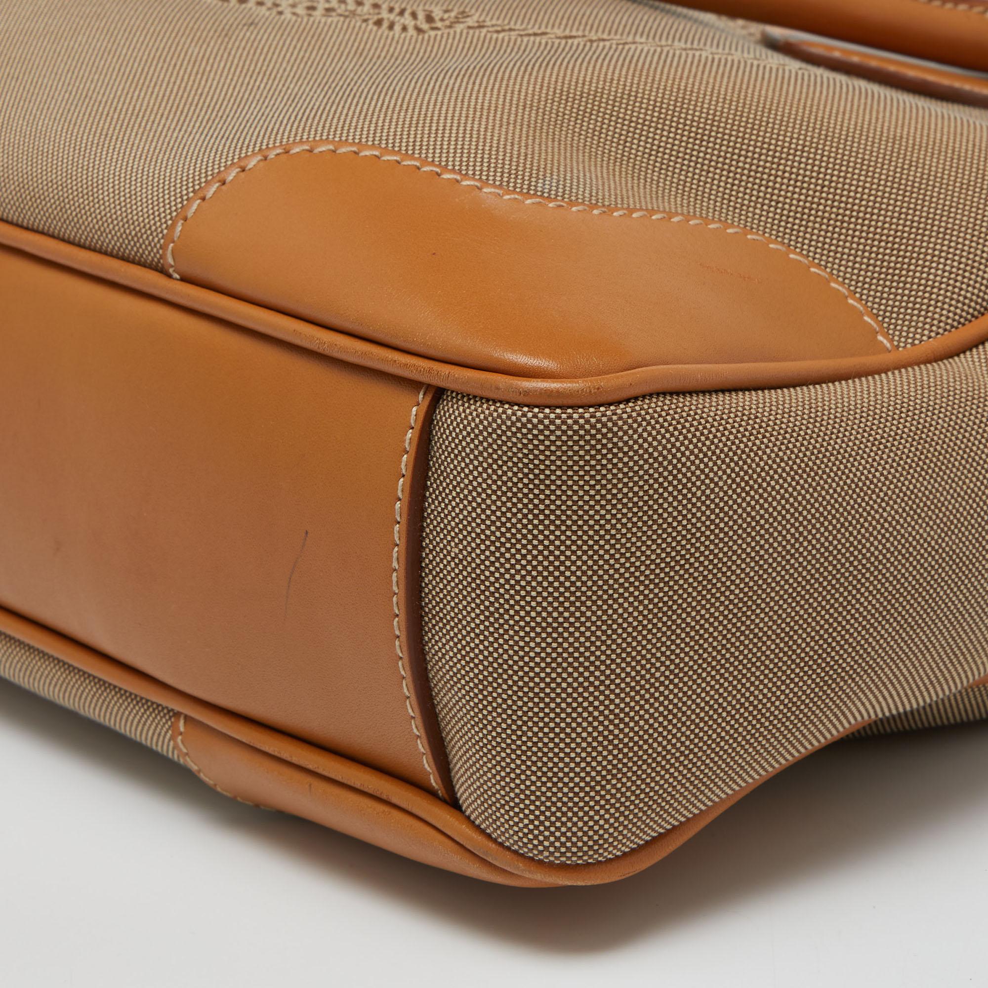 Prada Beige/Brown Logo Jacquard and Leather Bauletto Bag 6