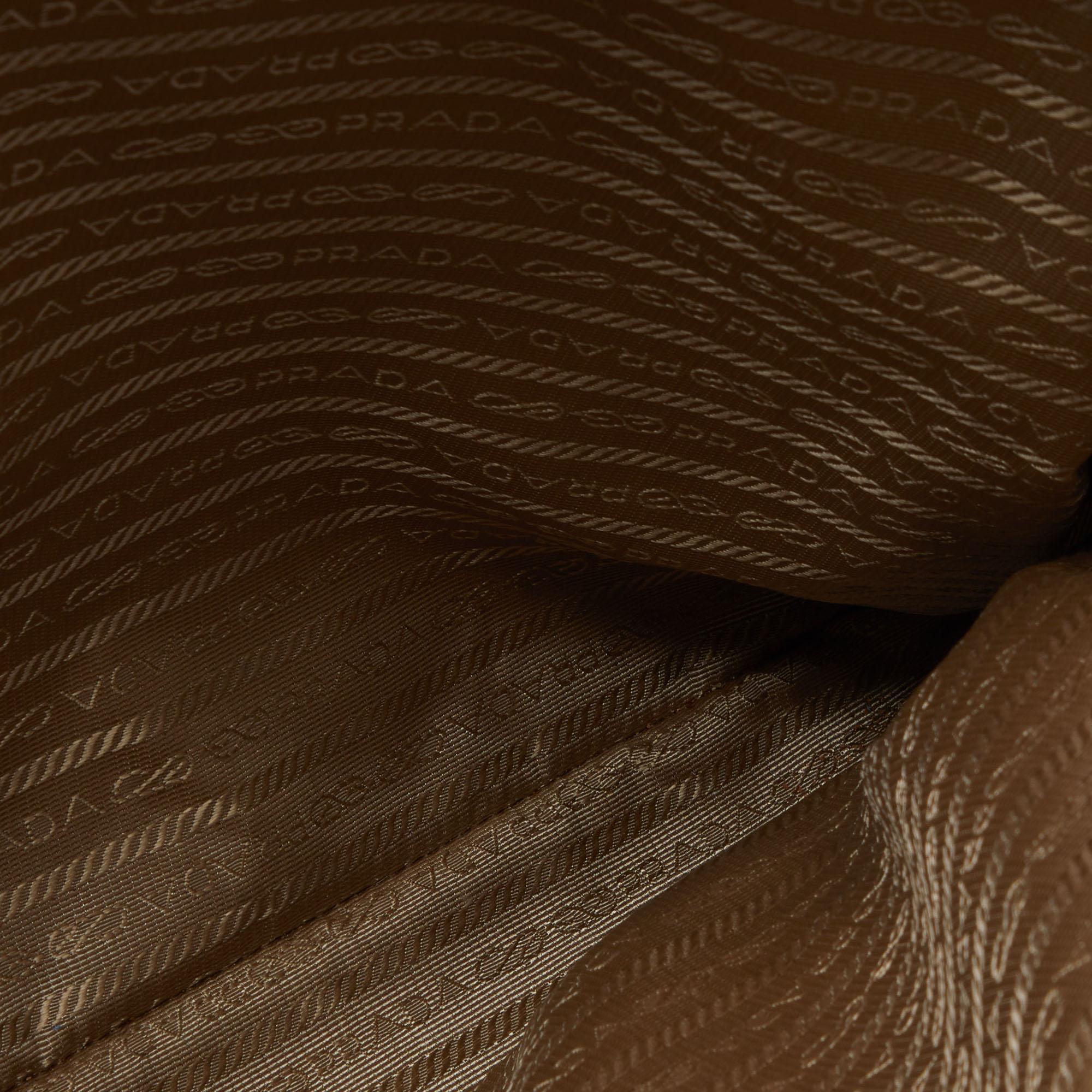 Prada Beige/Brown Logo Jacquard and Leather Bauletto Bag 3