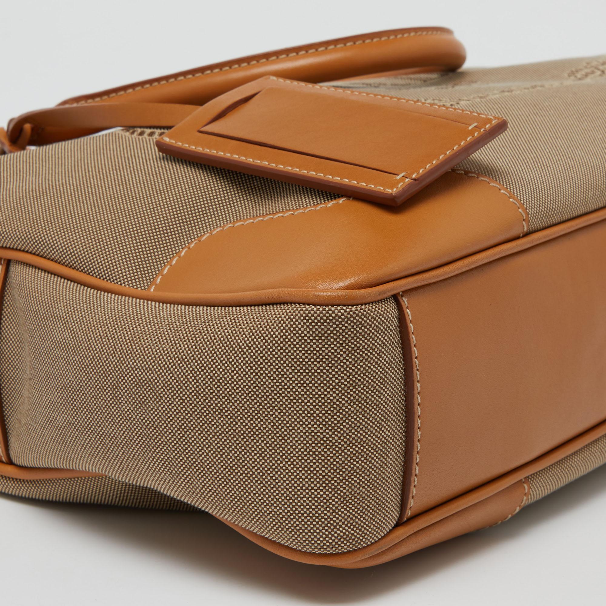 Prada Beige/Brown Logo Jacquard and Leather Bauletto Bag 5