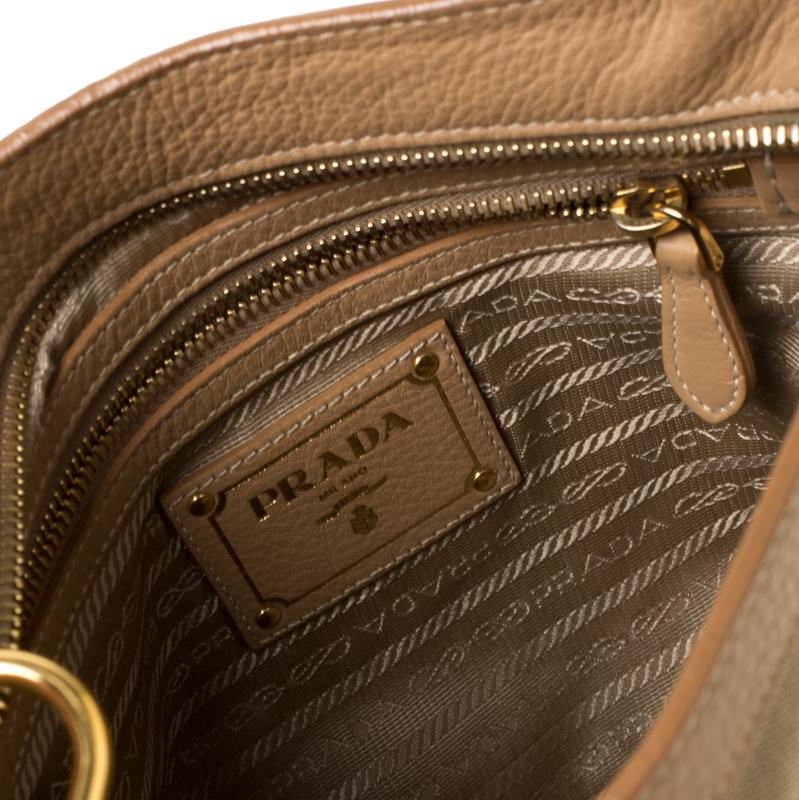 Prada Beige/Brown Logo Jacquard Fabric and Canvas Crossbody Bag 3