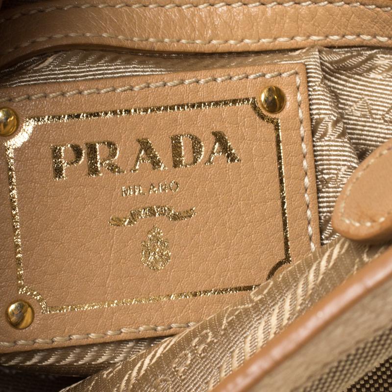 Women's Prada Beige/Brown Logo Jacquard Fabric and Canvas Crossbody Bag