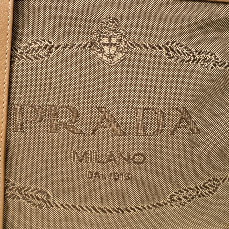 Prada Beige/Brown Logo Jacquard Fabric and Canvas Crossbody Bag 1