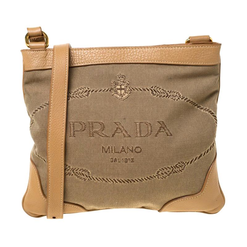 Prada Beige/Brown Logo Jacquard Fabric 