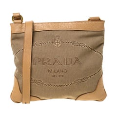 Prada Beige/Brown Logo Jacquard Fabric and Canvas Crossbody Bag at ...