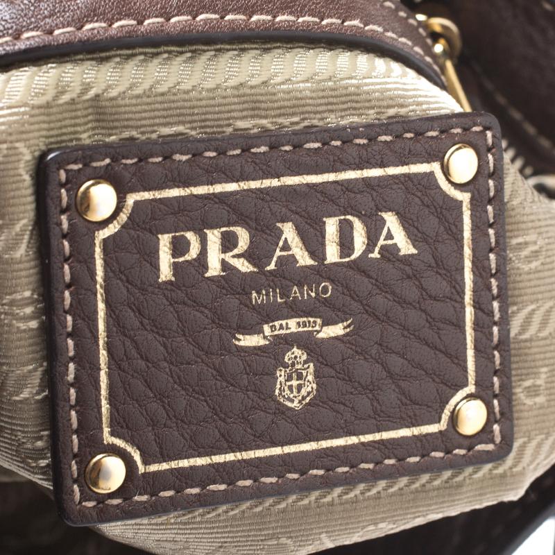 Prada Beige/Brown Logo Jacquard Fabric and Leather Crossbody Bag 2