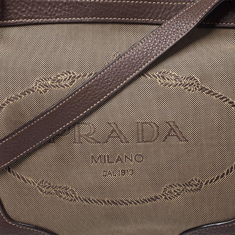 Black Prada Beige/Brown Logo Jacquard Fabric and Leather Crossbody Bag