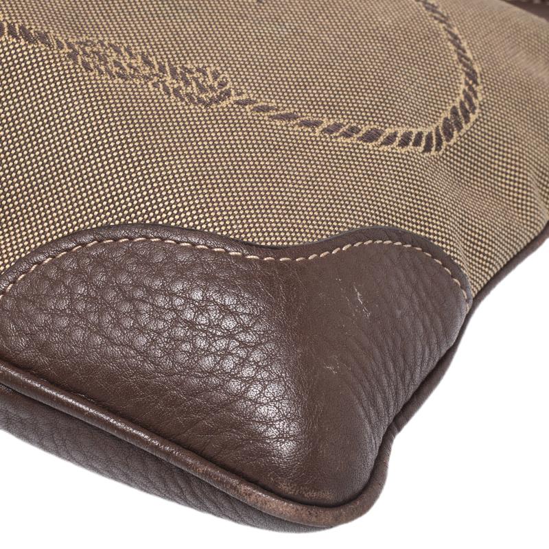 Women's Prada Beige/Brown Logo Jacquard Fabric and Leather Crossbody Bag